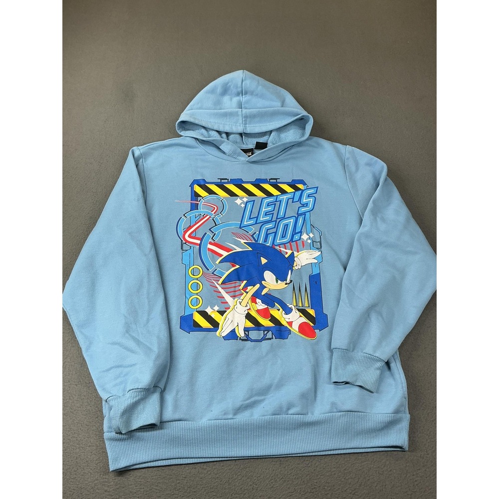 Sonic The Hedgehog Hoodie Mens XL Blue Pullover Fleece Graphic Pockets Gamer